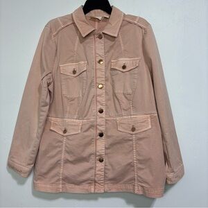 Chico's Size 2 Large Button Front Pink Blazer Jacket Cotton Blend Long Sleeve